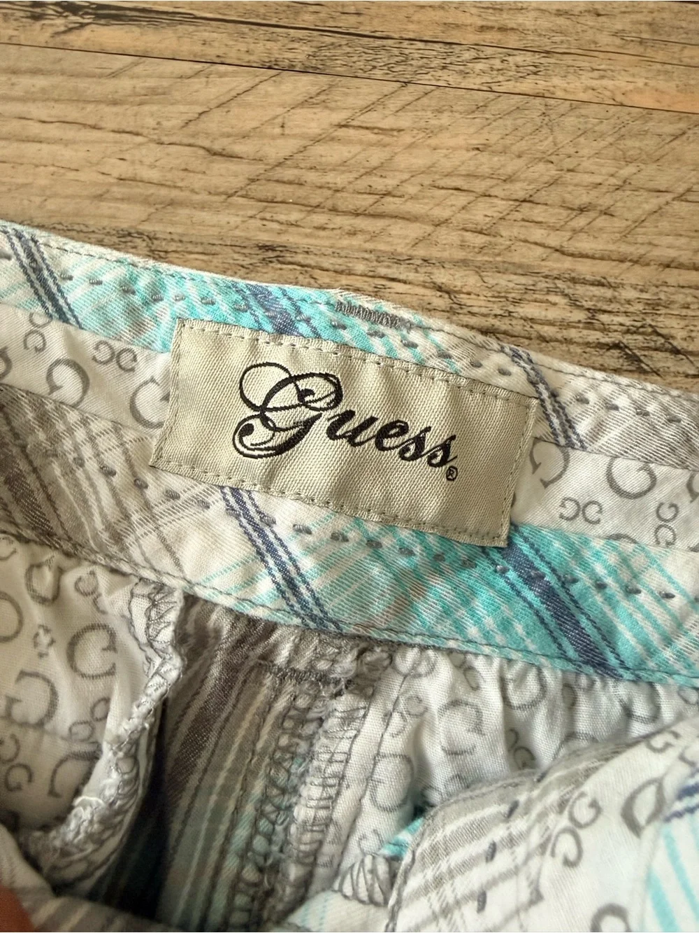 Guess Plaid Shorts in Teal & White